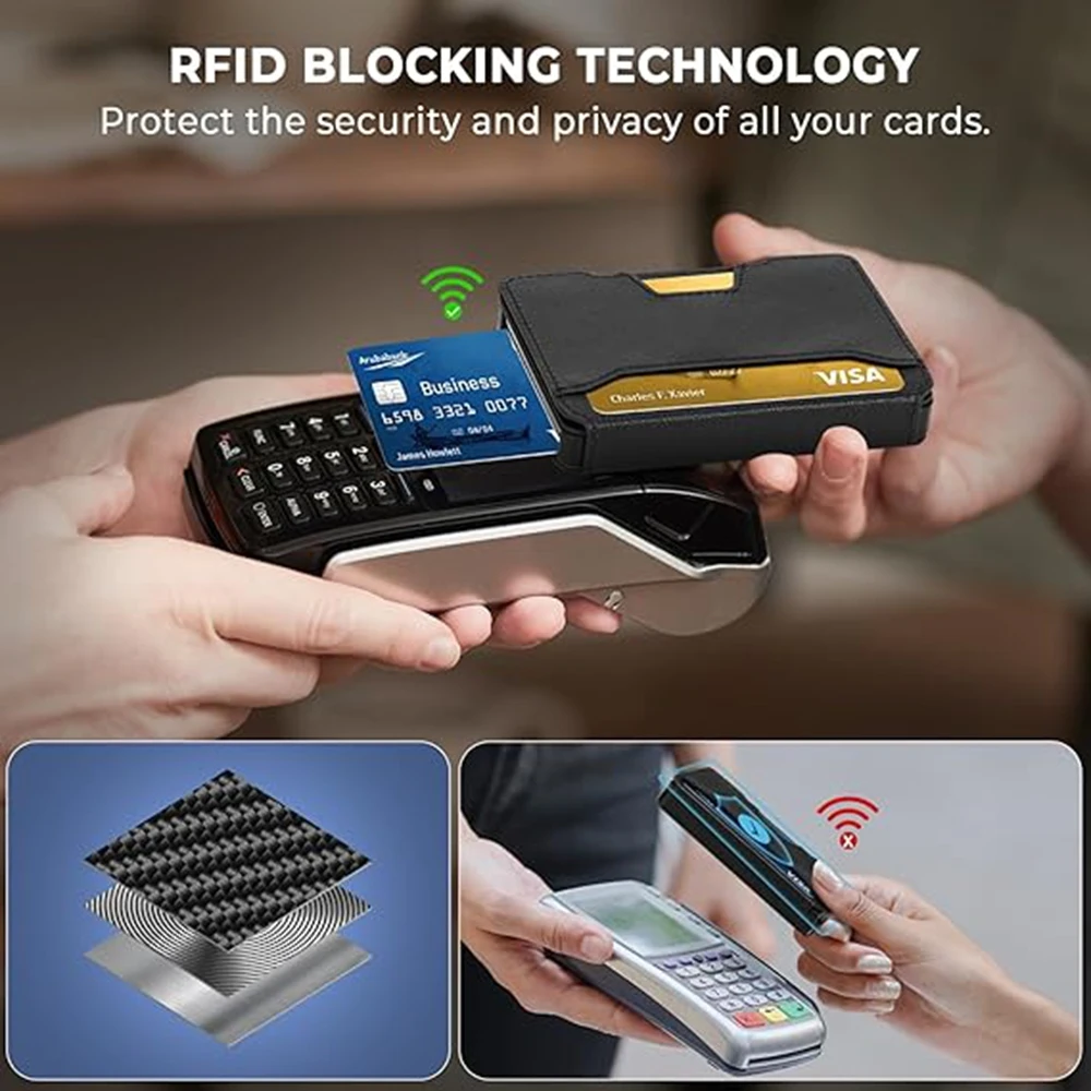 Geldbörse für Herren, Pop-Up RFID-blockierender Aluminium-Kreditkartenhalter | Fasst 9-13 Karten, integrierter Geldclip & Ausweisfenster – Detail 17