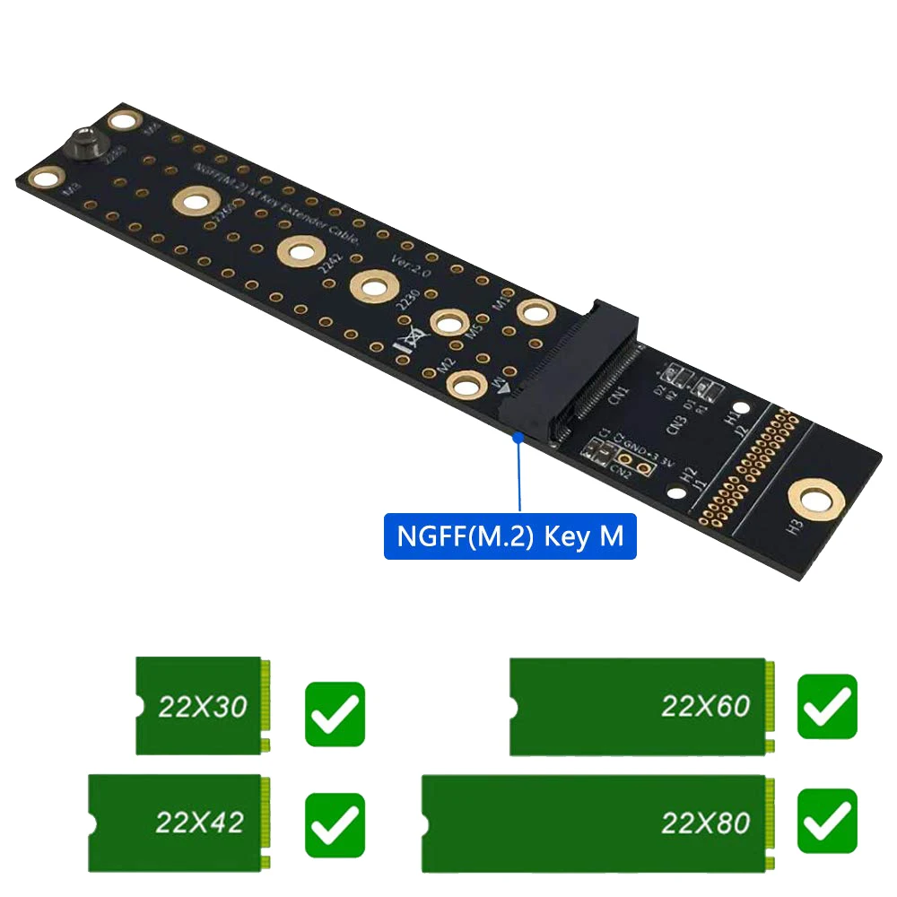 VO-M.2(NGFF) Key M Nvme SSD تمديد كابل موسع Pcie3.0 X4 كامل السرعة 4 يدعم فقط واجهة M.2 Key M SSD