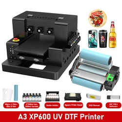 A3 UV Printer XP600 Printhead Flatbed UV Printer with Varnish UV DTF Transfer Sticker Printer For Phone Case Bottle Acrylic Pens