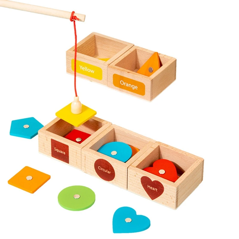 الأطفال خشبية المغناطيسي اللون شكل التدريس المعونة تصنيف صندوق الإدراك الهندسي لعبة الصيد لعب للطفل