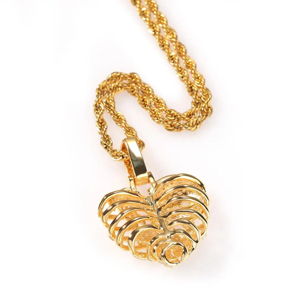 Bling Iced Out Hollow broken heart Pendants Necklace Gold Silver Color Cubic Zircon Men's women  Hip Hop Bling Rock Jewelry Gift