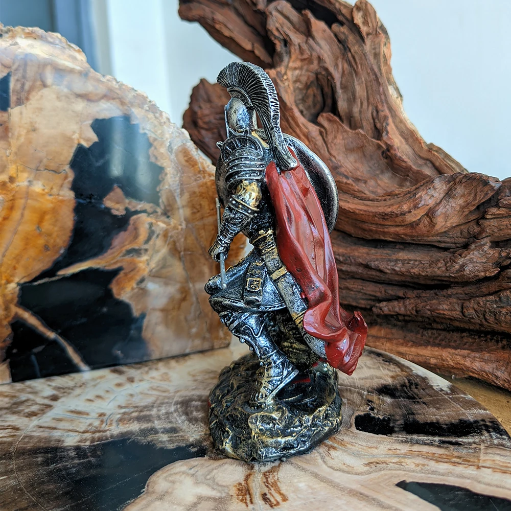 Spartan Warrior Resin Figurine with Shield and Spear Battle Pose Home Office Tabletop Decor Ancient Greek Soldier Statue