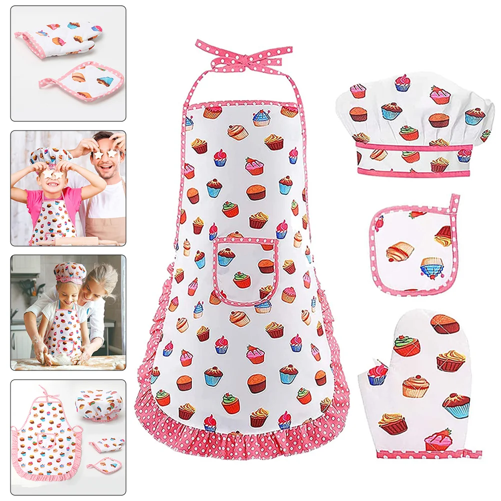 Grembiule per bambini Kit da cucina per bambini Forniture da cucina per ragazzi Cappello da calcio e da cuoco per bambini Grembiuli per vestiti per