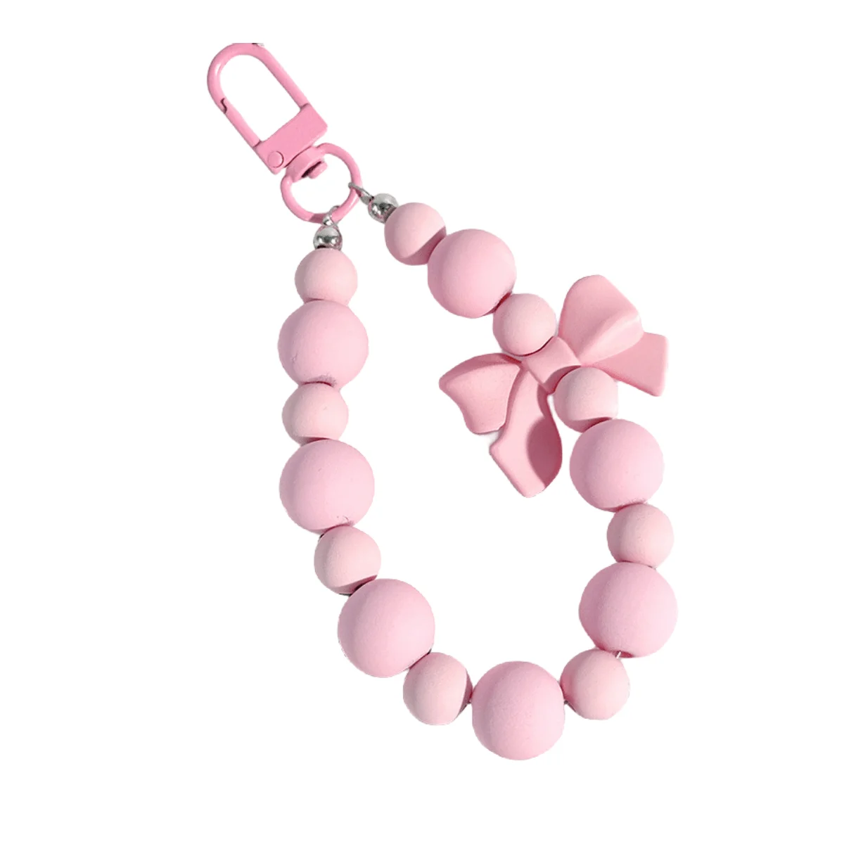 Pink pearl bow keychain, mobile phone chain, earphone bag, anti-lost rope, car keychain, beaded pendant, backpack pendant access