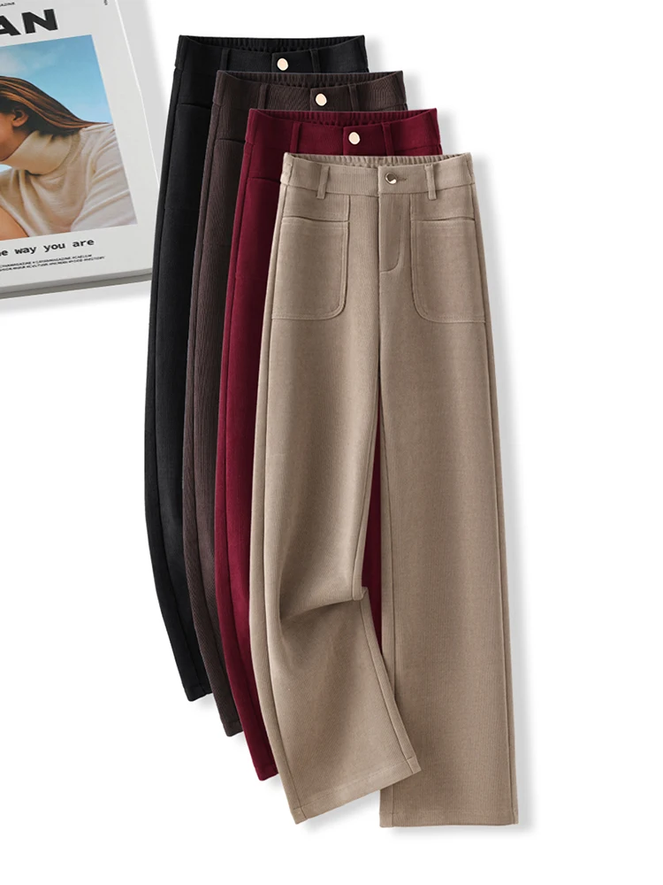 

Женские вельветовые брюки с высокой талией, свободного кроя, на флисовой подкладке, широкие штанины, осенне-зимняя новинка, прямой крой, облегающие