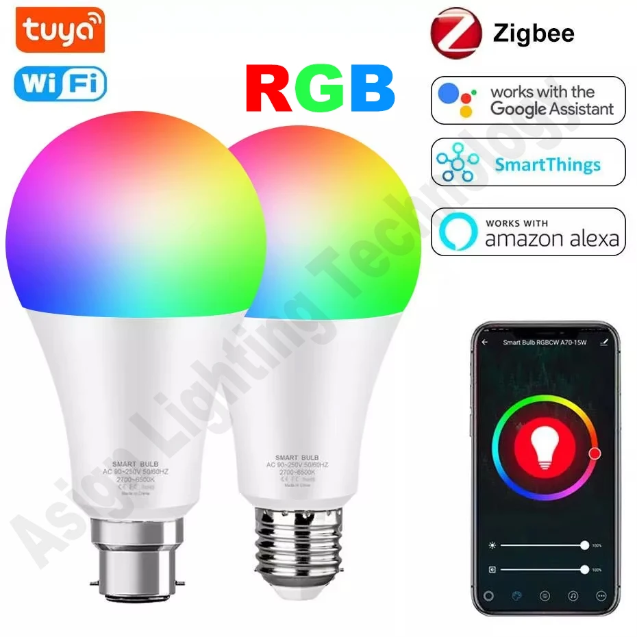 Интеллектуальная светодиодная лампа Tuya или Zigbee E27 B22 12W 15W Wi - Fi лампа RGB 110V 220V с приложением Smart Life