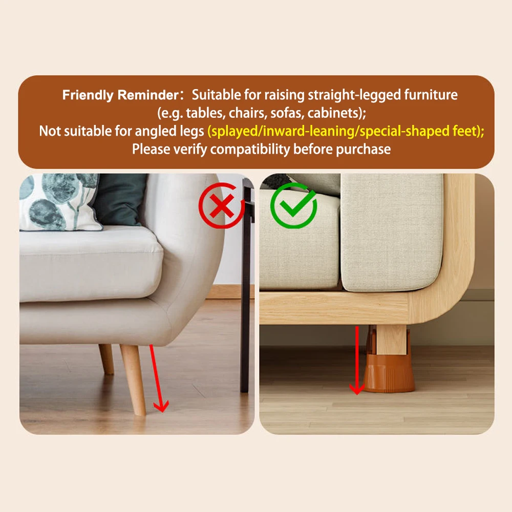 4PCS Adjustable Height Table Foot Bed Couch Foot Sofa Chair Risers Feet Leg Lift Furniture Support Elevated Easy To Install