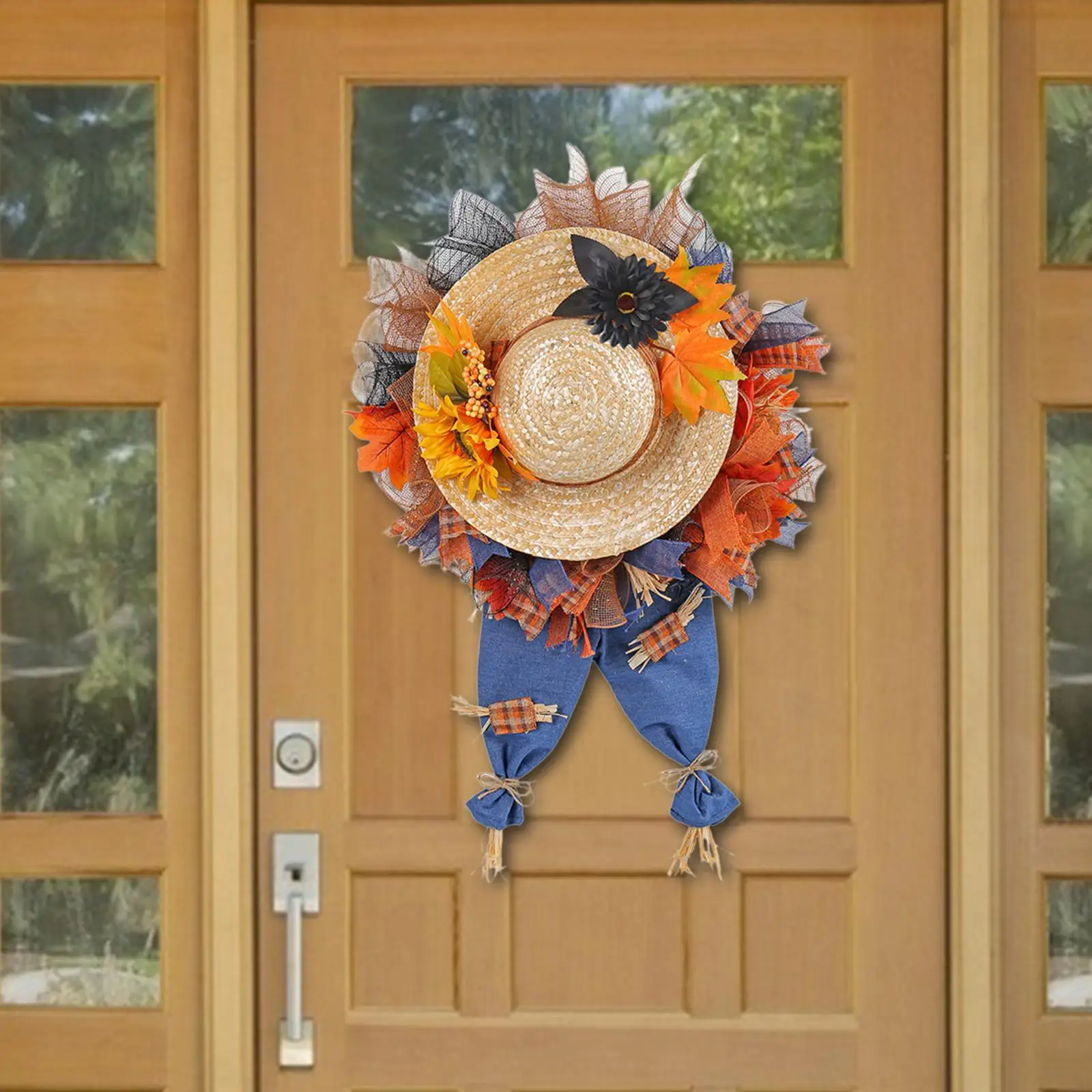 

Artificial Flower Wreath Scarecrow Wreath Outside Front Door Fall Wreath