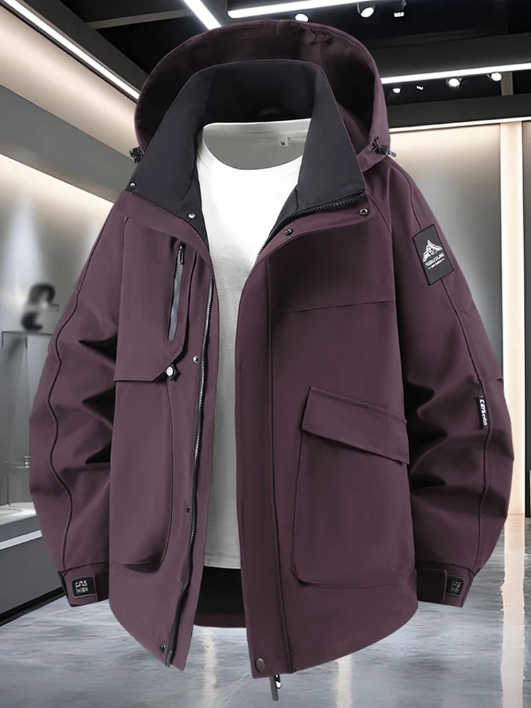 

Large Size Detachable Cap Jaet Men's plus Size Spring Autumn Outdoor Windproof Waterproof Workwear Sle Polyester Fiber