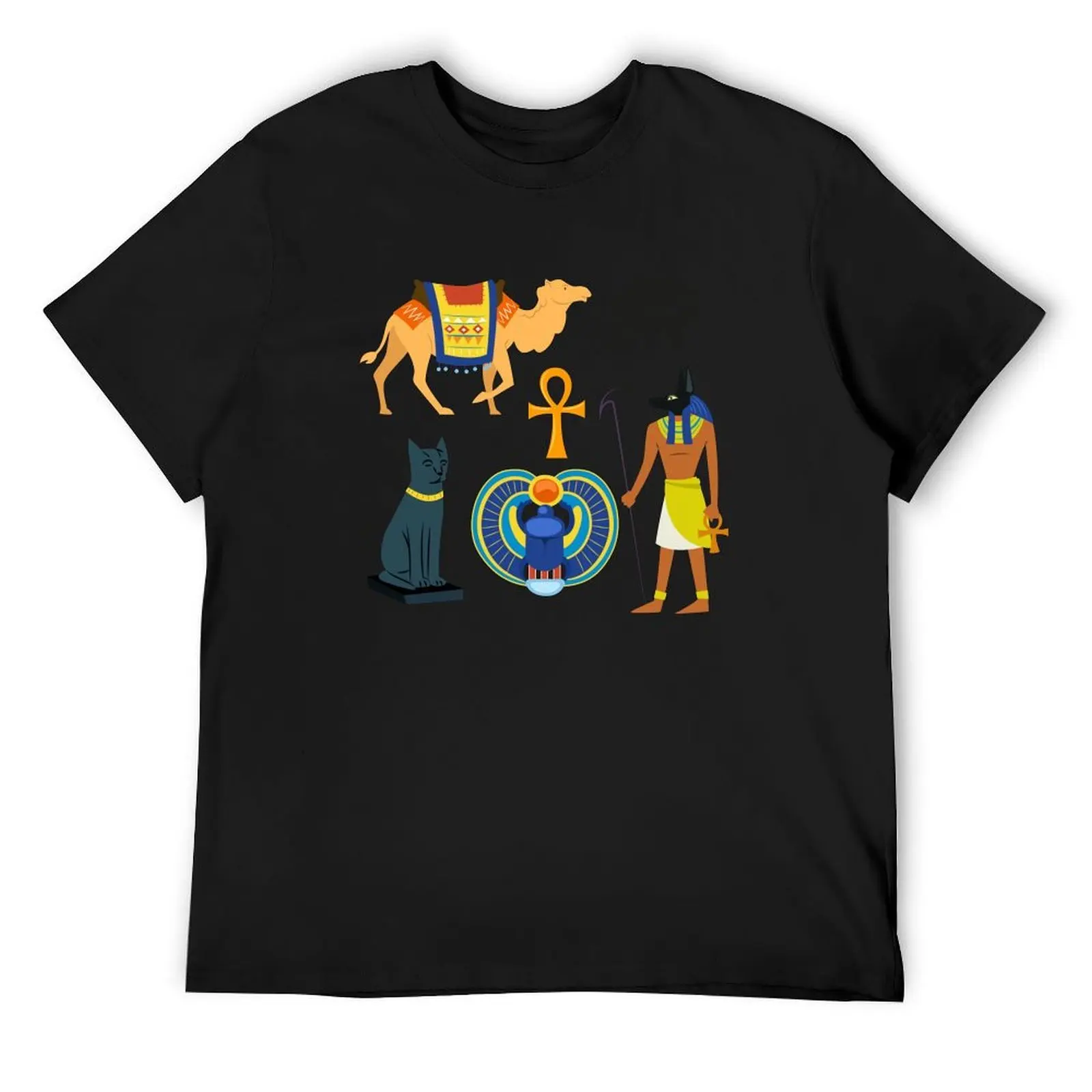 

Horus, Anubis, Camel, Key of life, Bastet cat Scarab, ancient Egyptian pharaonic symbols T-Shirt blue lock mens t shirt graphic