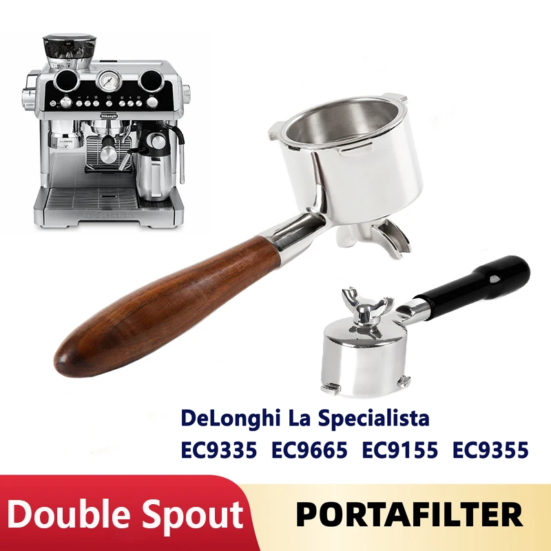 Double Spout 51mm Coffee Portafilter with 2 Cups Basket for Delonghi La Specialista 9155/9255/9355/9335/9665 Coffee Accessories