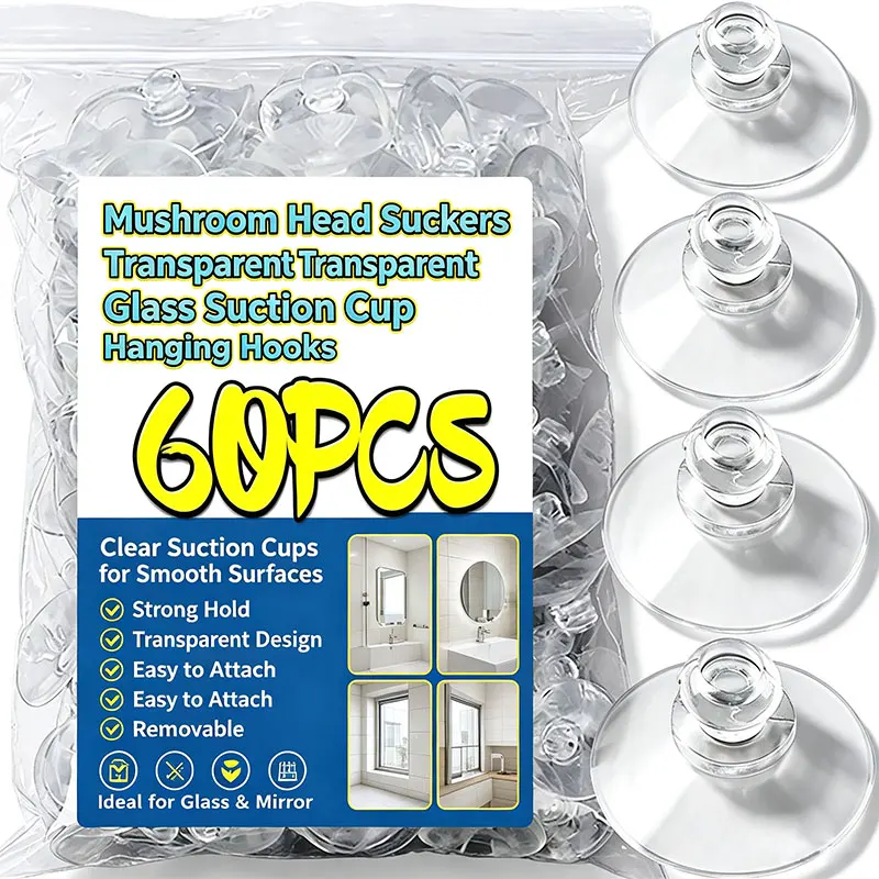 60/5pcs Mushroom Head Suckers Transparent Glass Suction Cup Hanging Hooks for Window Wall Strong Vacuum Sucker Towels Hangers