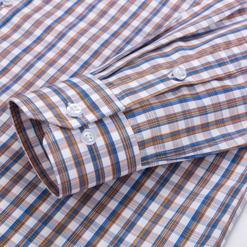 High-End Pure Cotton Non-Iron Long Sleeve Men's Shirt, Wrinkle Resistant Business Casual Plaid or Striped Button Down Pocketless view 3