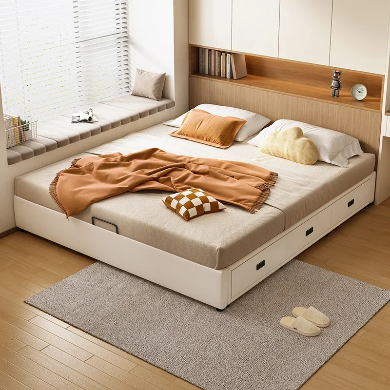 Small apartment storage storage bed, row skeleton bed frame without   tatami with drawers