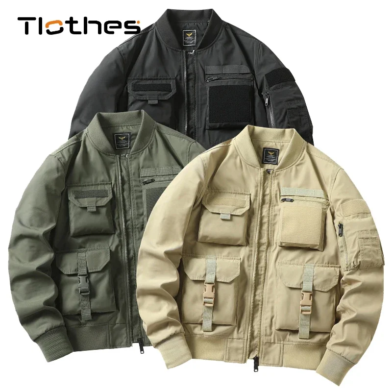 

Vintage Bomber Jackets for Men Fall Technical Fashion Pilot Jacket Multi Pockets Baseball Jacket Military Techwear Jacket Men