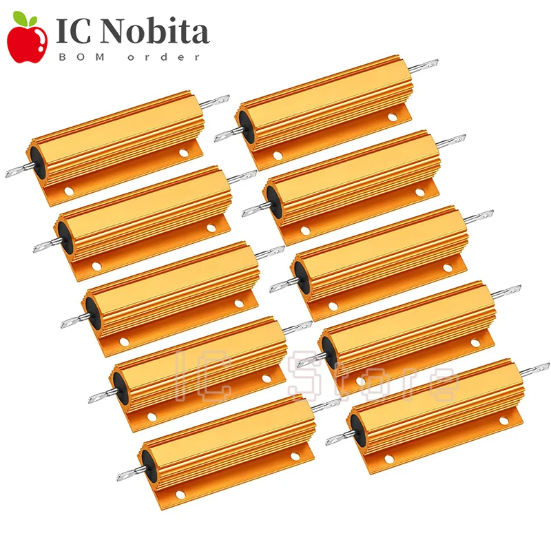 10PCS 50W 100W Wirewound Resistor RX24 Aluminum Power Metal Shell Case Resistance 0.01R~100K 1 1.5 6 8 10 20 200 500 1K 10K Ohm