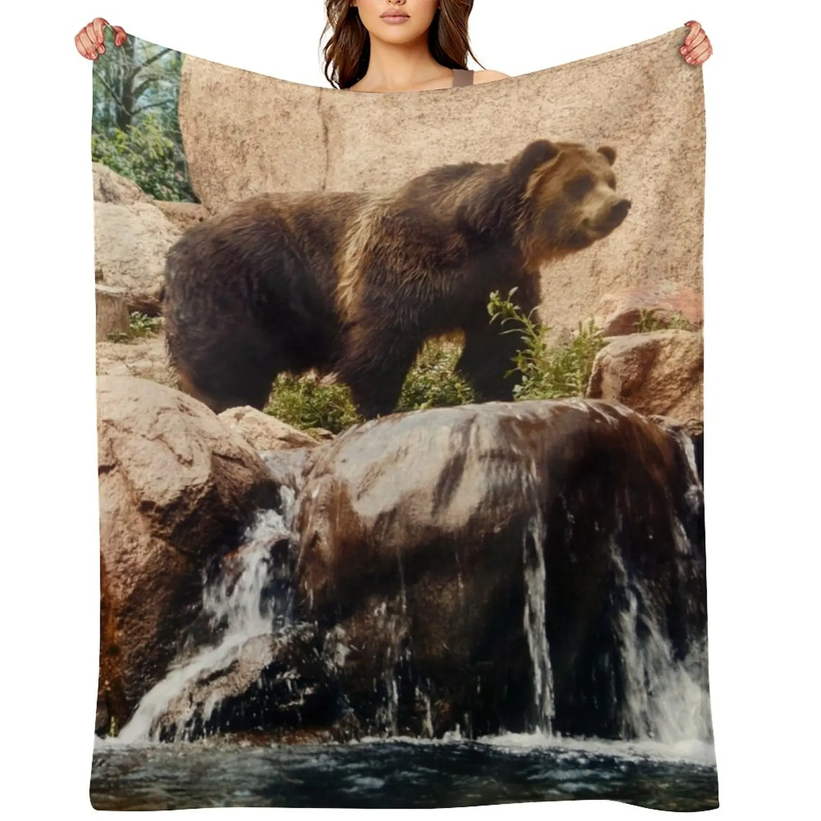 

American Grizzly Bear Throw Blanket Beach manga Stuffeds For Sofa Thin Blankets
