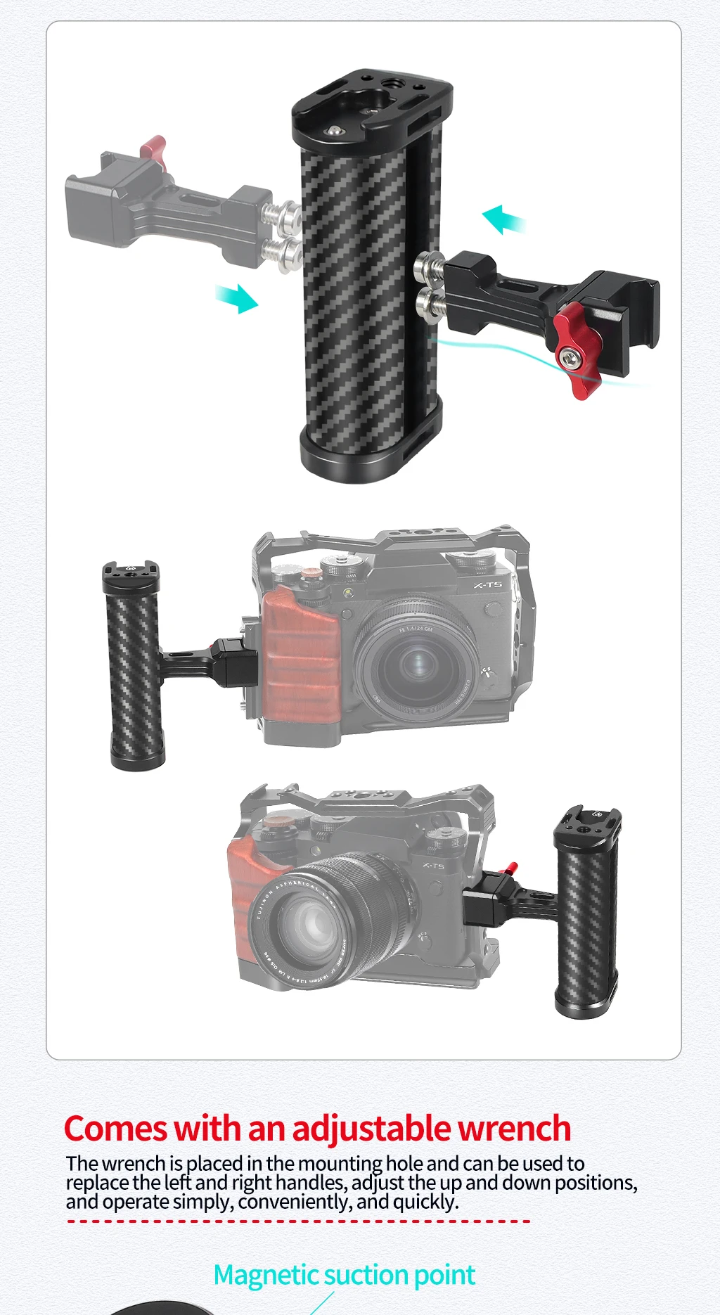 Leichte NATO-Schienenklemme, seitlicher Griff oben, Schnellverschluss-Aluminiumlegierung für Sony Canon Nikon DSLR-Videokamera-Käfig-Rigs – Detail 7
