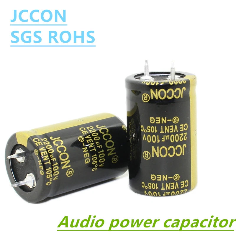 Jccon 100V 1000UF 2200uF 3300UF 4700UF 6800uF 10000UF 15000uF สำหรับเครื่องขยายเสียง Hi-Fi เสียงความถี่สูงลำโพง ESR ต่ำ1ชิ้น