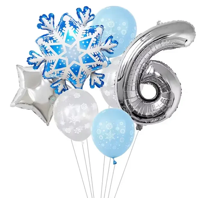 7 Stück Schneeflocken 32 Zoll Nummer 1-9 Folienballon-Set Winter Schneeflocke gefrorene Themenballons Geburtstagsfeier Feiertagsdekorationen