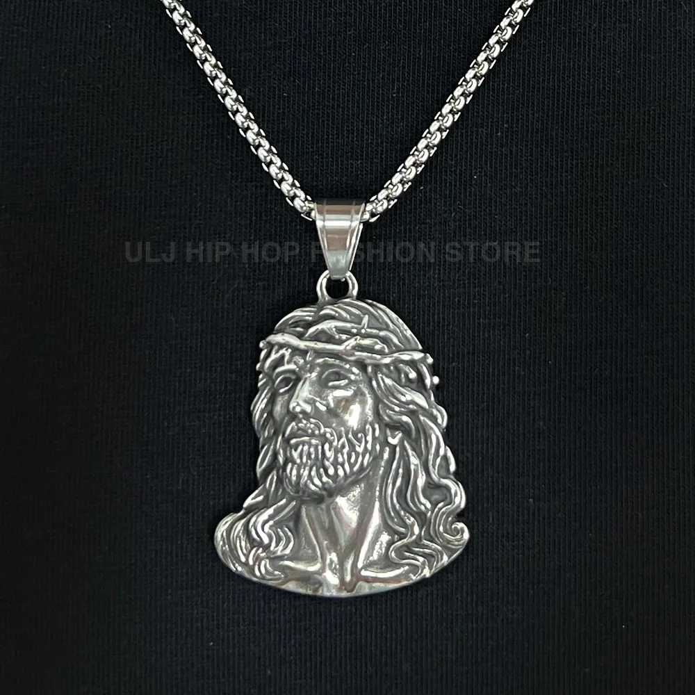 ULJ كلاسيكي جودة عالية الفولاذ المقاوم للصدأ يسوع رئيس قلادة الذهب فضي اللون المرأة رجل سلسلة قلادة الصليب مجوهرات مقاومة للماء