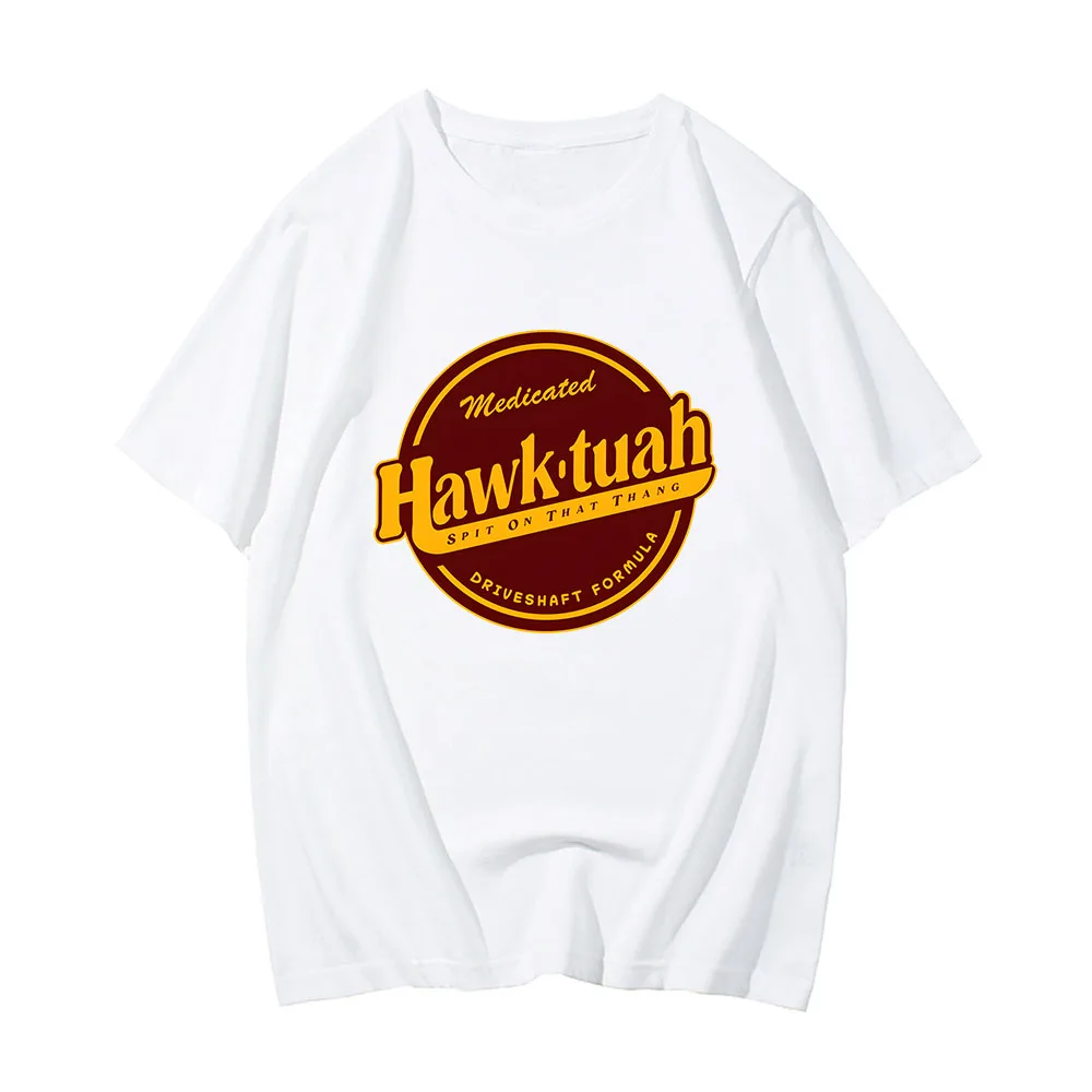 Cotton Tees Hawk Tuah Letter Printing Tee-shirt Short Sleeve Casual Summer Tshirts Camisas De Hombre Hip Hop Streetwear Unisex