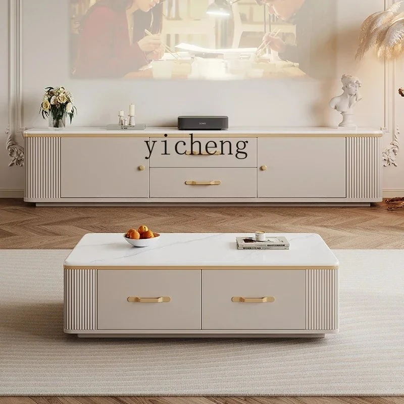 GZ-22 pure solid wood floor-to-ceiling TV cabinet coffee table French cream style modern light luxury simple home living room