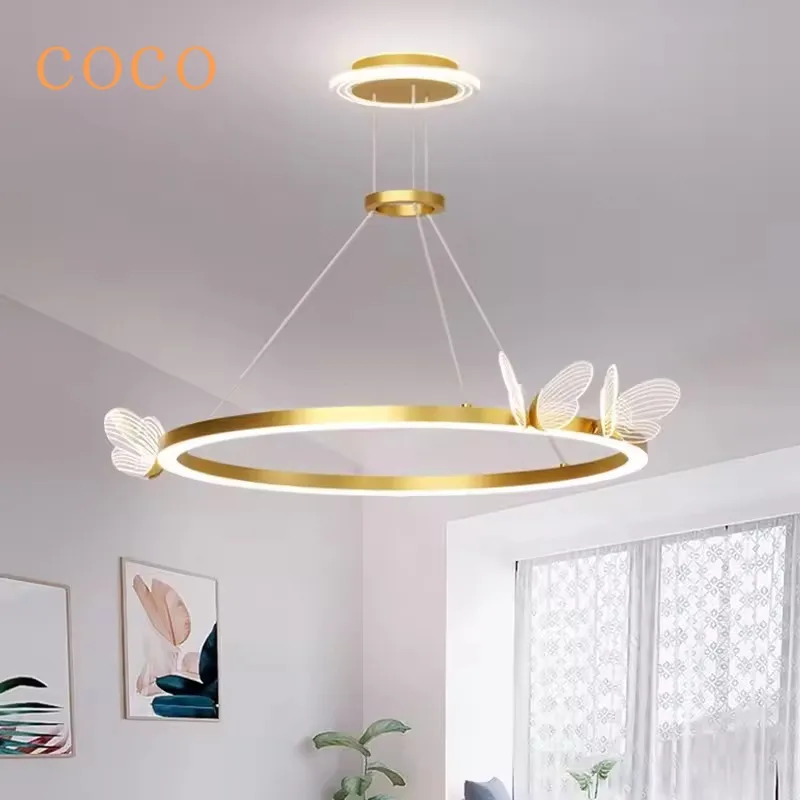 

Modern luxury golden butterfly pendant light LED Nordic dining room bedroom living room attic romantic decorative lighting