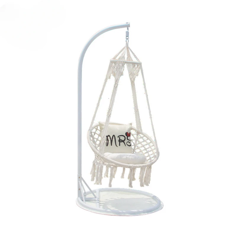 

INS Style Triangle Outdoor Hammock Simple Leisure Mesh Hanging Basket Woven Cotton String Swing Tassel Glider 2023