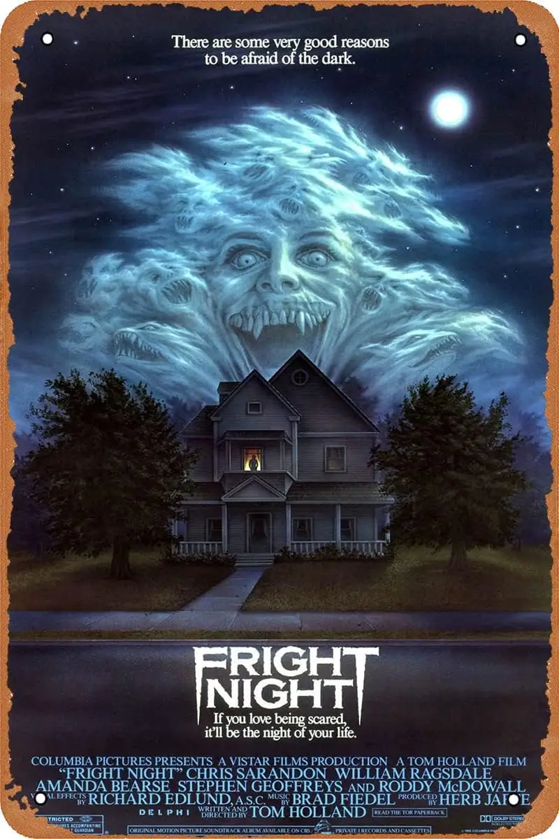 Fright Night 1985 Movie Poster Horror Movie Tin Sign Vintage Style Wall Plaque Decoration 8x12 inch