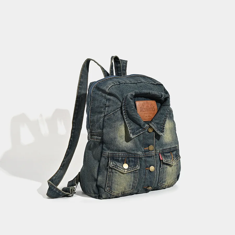 Wash denim wear-resistant large capacity backpack retro do old personality commuting travel computer backpack