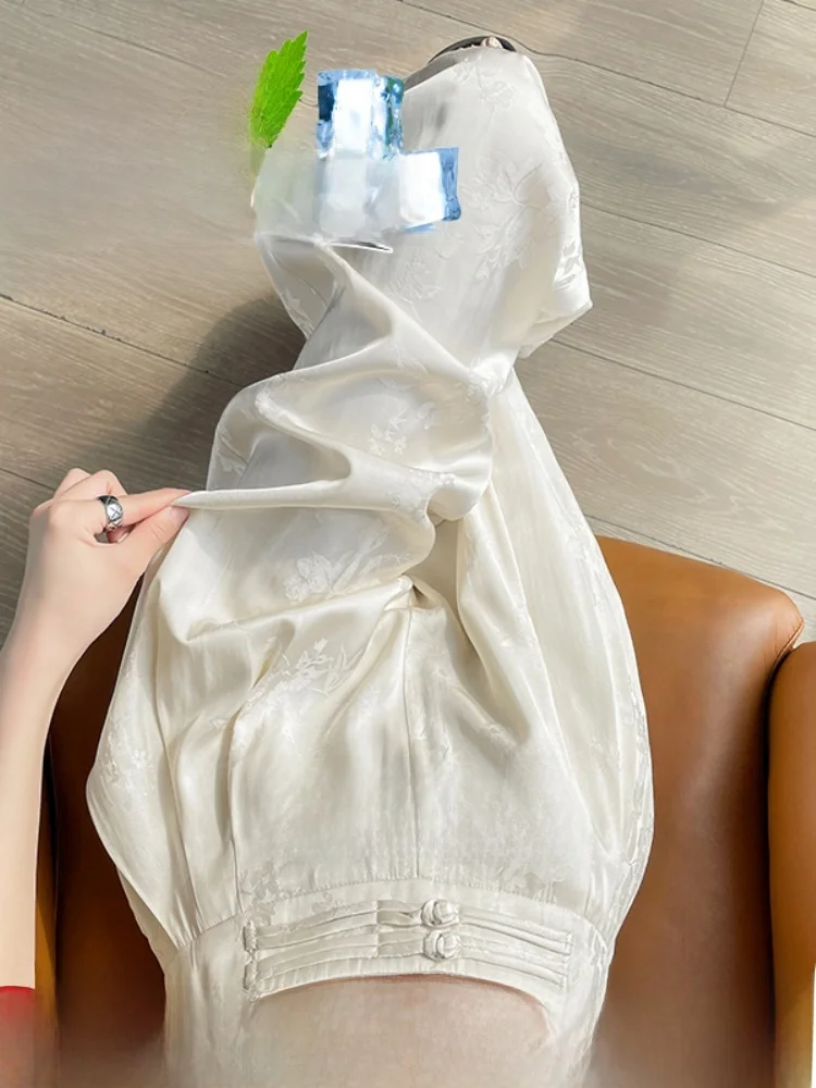 

Новые женские брюки в китайском стиле с высокой талией и широкими штанинами, повседневные, из ледяного шелка, прямые, модные, для работы и отдыха