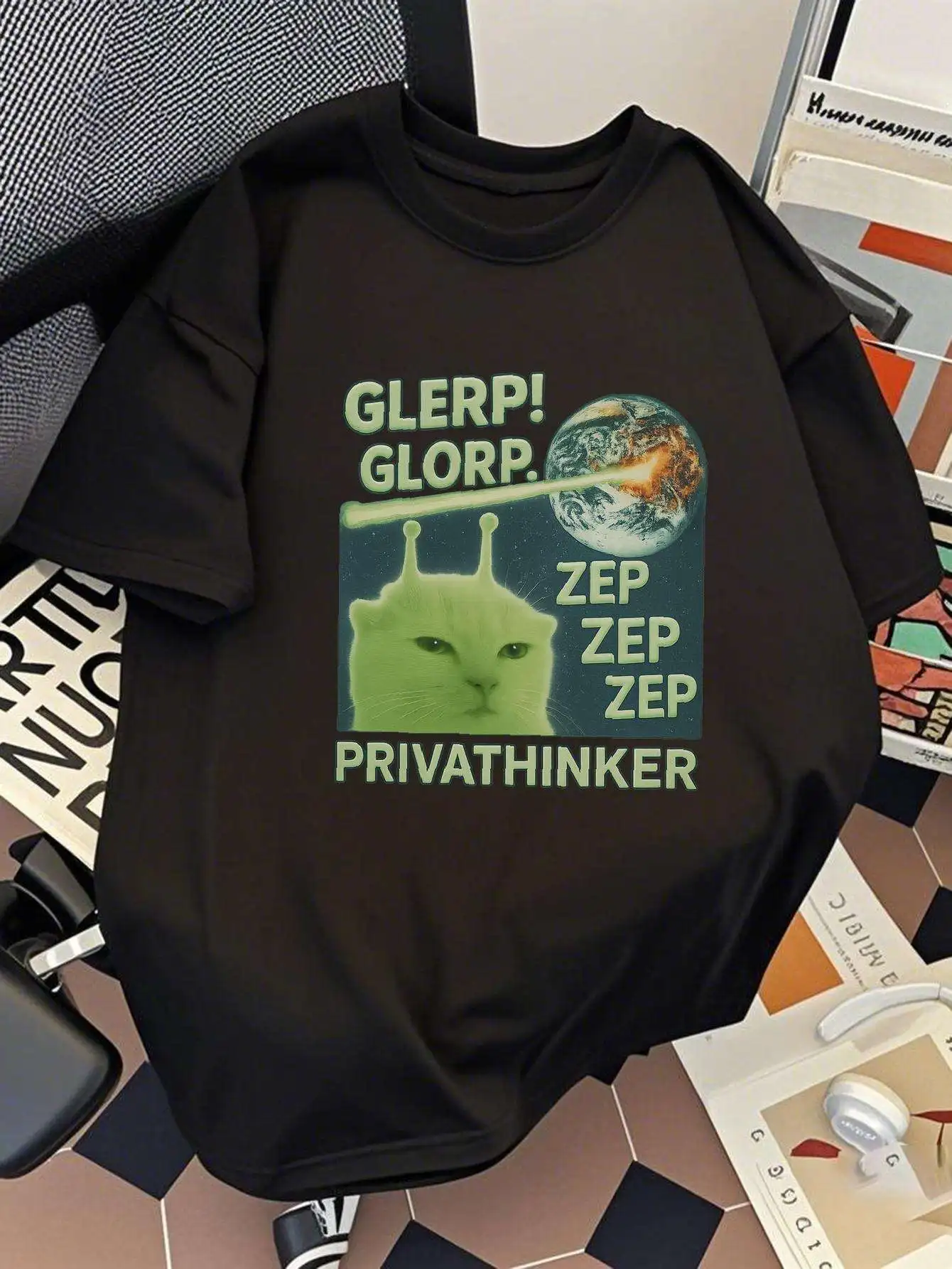 Funny Alien Cat Space Meme Graphic Tee For Men Made Of 100% Cotton Perfect For Summer Casual Streetwear And Humor Style