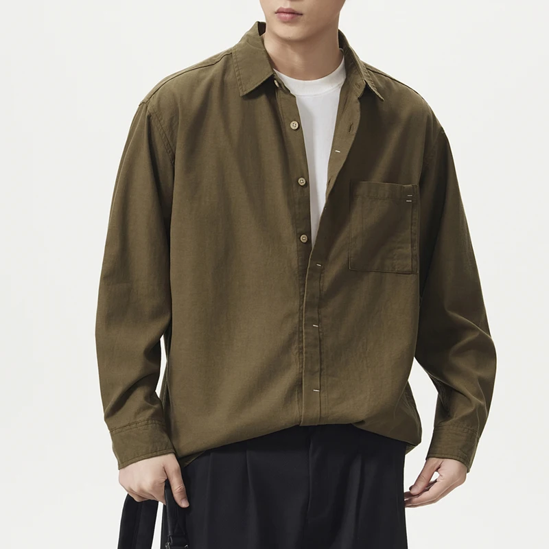 

Модная винтажная дышащая повседневная рубашка для мужчин, деловая рубашка с длинным рукавом свободного кроя, уличная одежда в стиле Cityboy, рубашки больших размеров