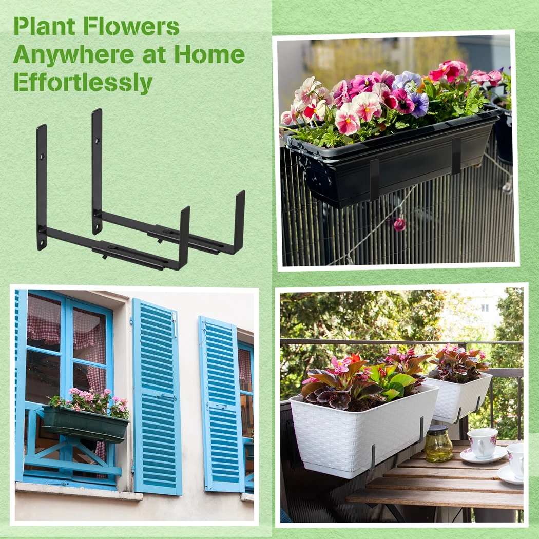 4Pcs Adjustable Window Planter Box Brackets Heavy-Duty Wall Mount Flower Box Holders For Planter Box Size From 6 To 13 Inches