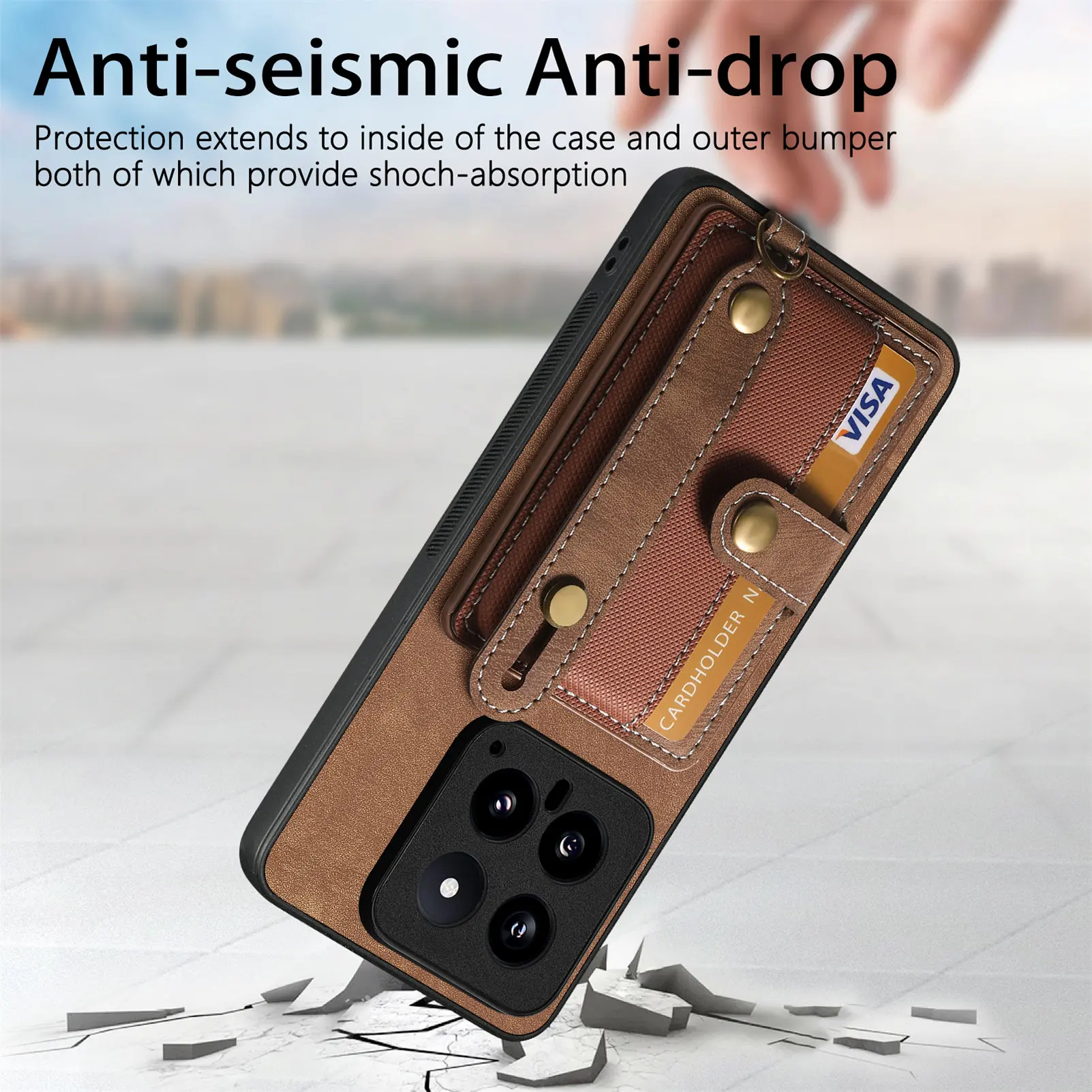 Wristband Cards Solt Leather Wallet Case For Xiaomi Redmi Note 13 Pro 12 Plus 12T 13T POCO X6 X5 X4 Pro X3 NFC Strap Pocket Bag