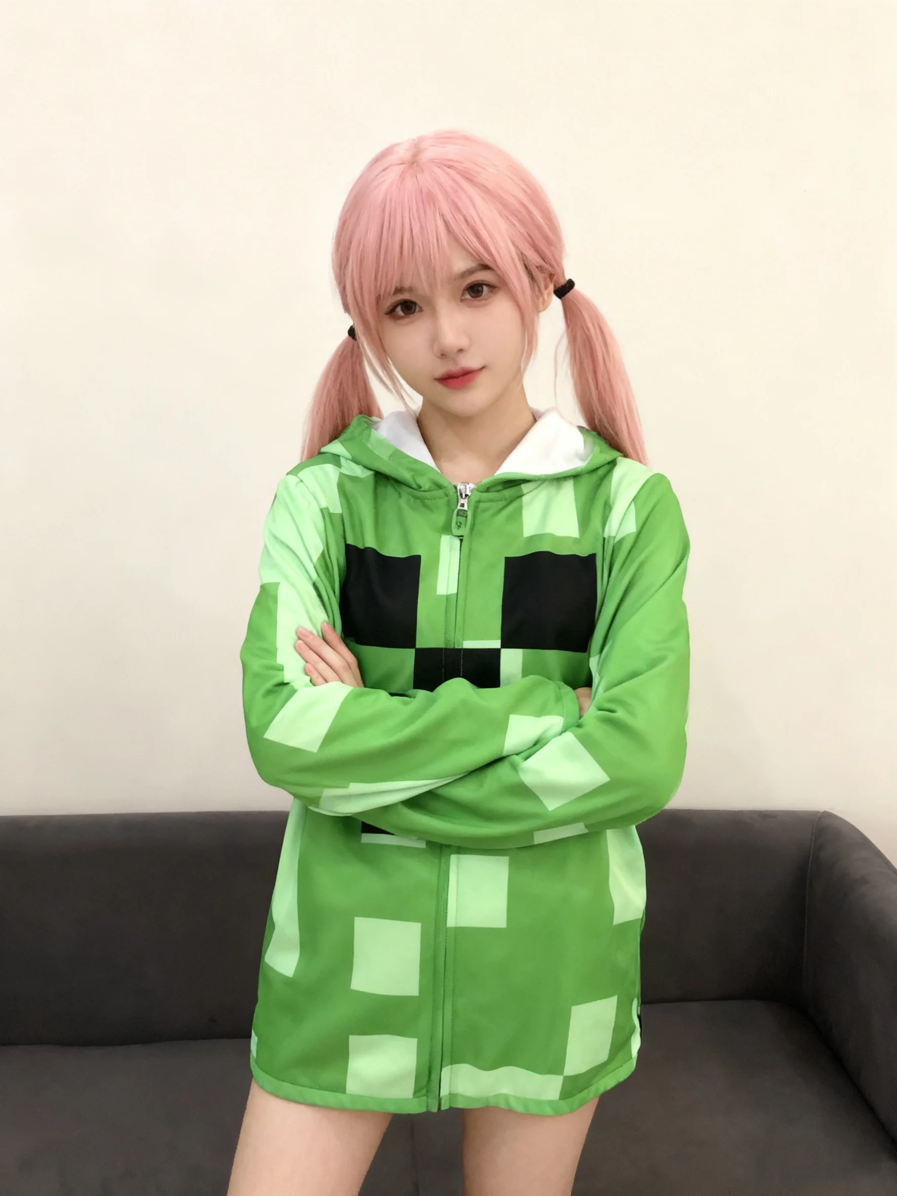 Kostium do cosplayu, zielona kurtka w stylu pixel, bluza, urocze ubrania, odzież codzienna, zabawna bluza z kapturem, strój na Halloween.