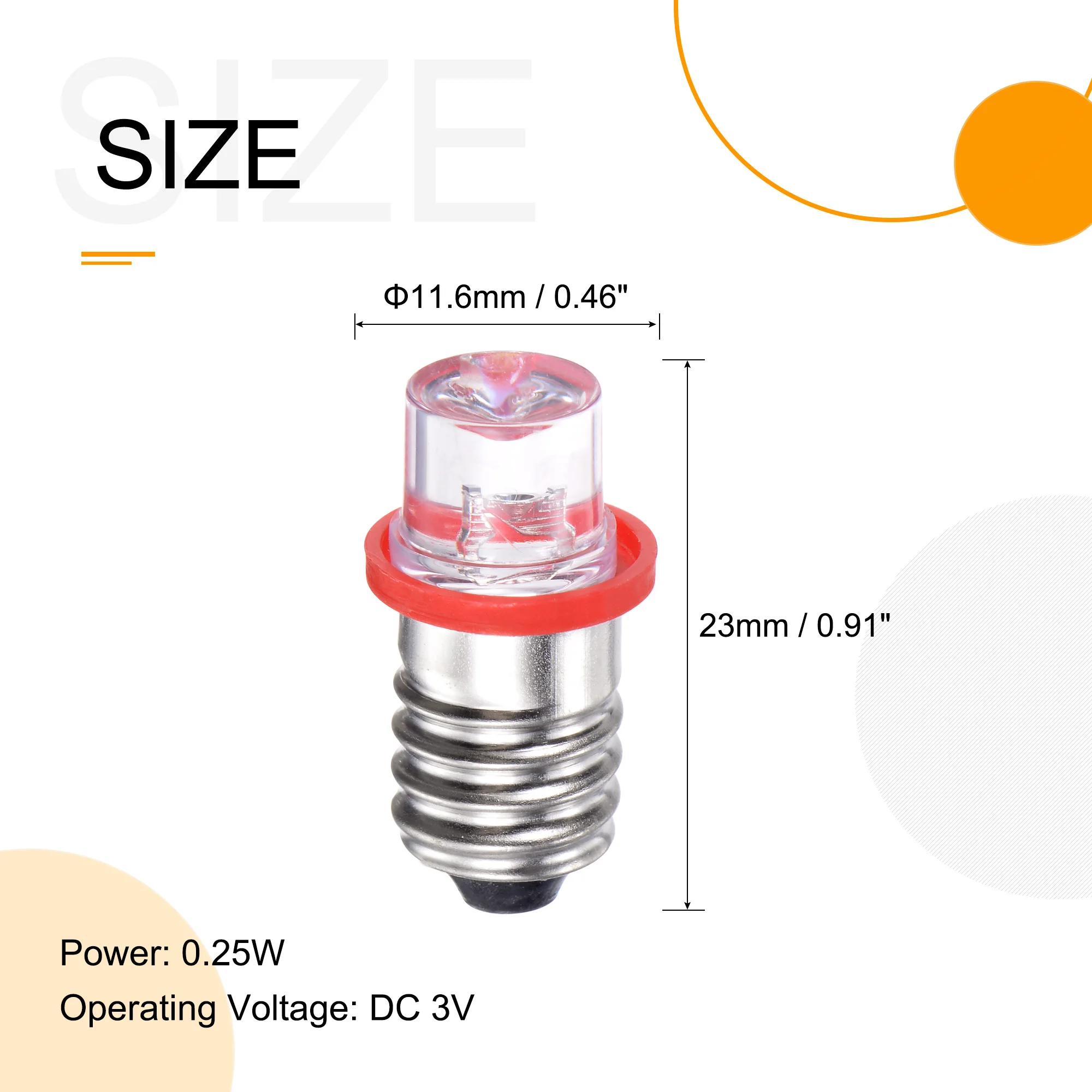 10pcs E10 Screw Base LED Bulb DC 3V 0.25W Flat Head Mini Diffuse Light with Storage Box Red for Flashlights Equipment Indicators