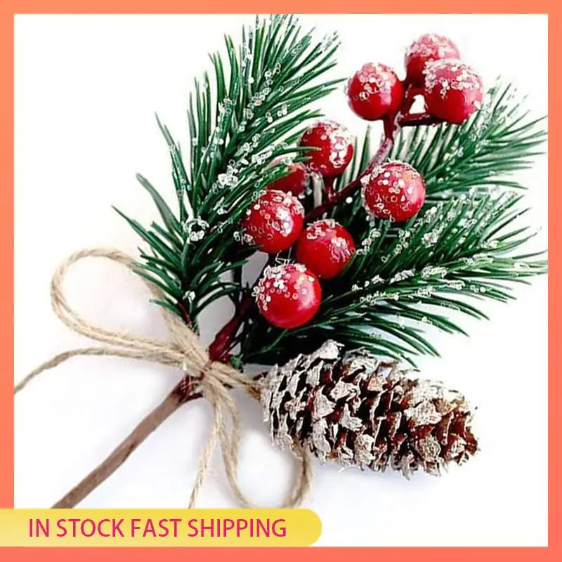 AA05 التوت الأحمر ينبع فروع الصنوبر دائم الخضرة عيد الميلاد التوت ديكور 24 قطعة الصنوبر الاصطناعي المخاريط فرع الحرفية إكليل اختيار #5