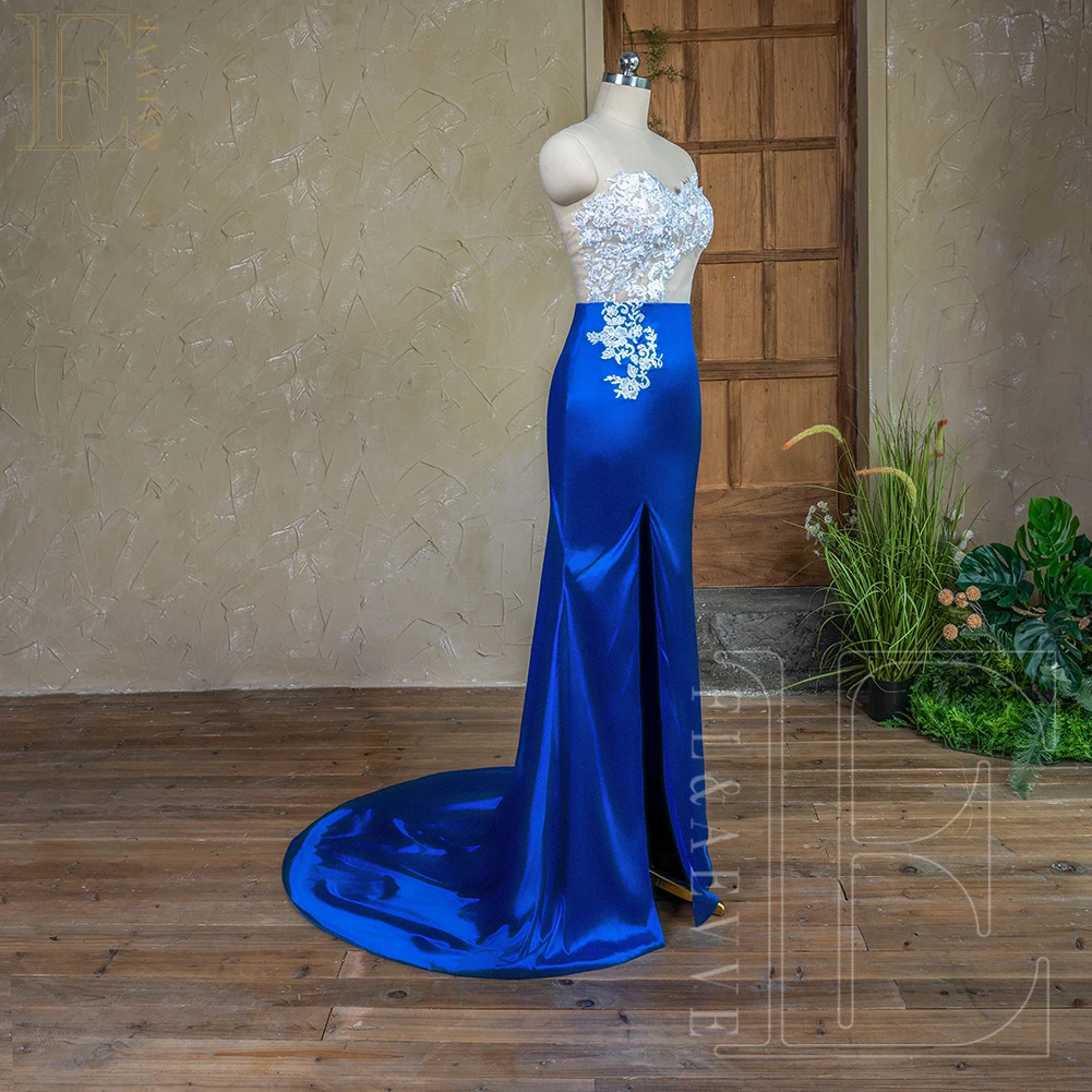 Royal Blue Satin Bridesmaid Dresses Long Sleeve Lace Party Dress for Weddings Side Split Guest Dresses Elegant Gowns Customized