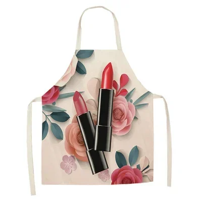 Tablier de cuisine en coton et lin, motif vernis à ongles, rouge à lèvres, ameublement, outils de cuisine, homme et femme, propre