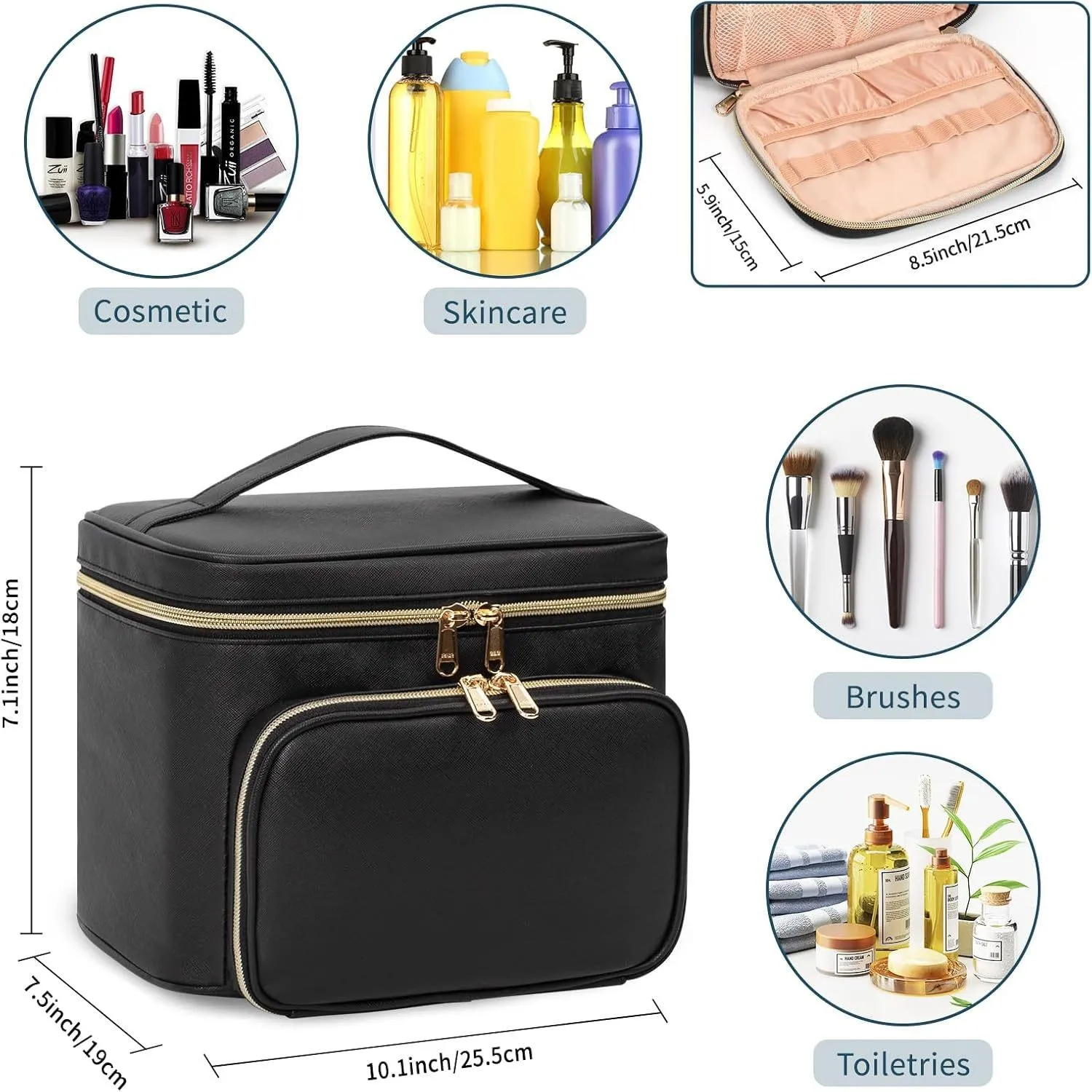 Large Capacity Makeup Bag With Compartments American Fashion Portable Cosmetic Box Women's Waterproof Handheld Storage Case