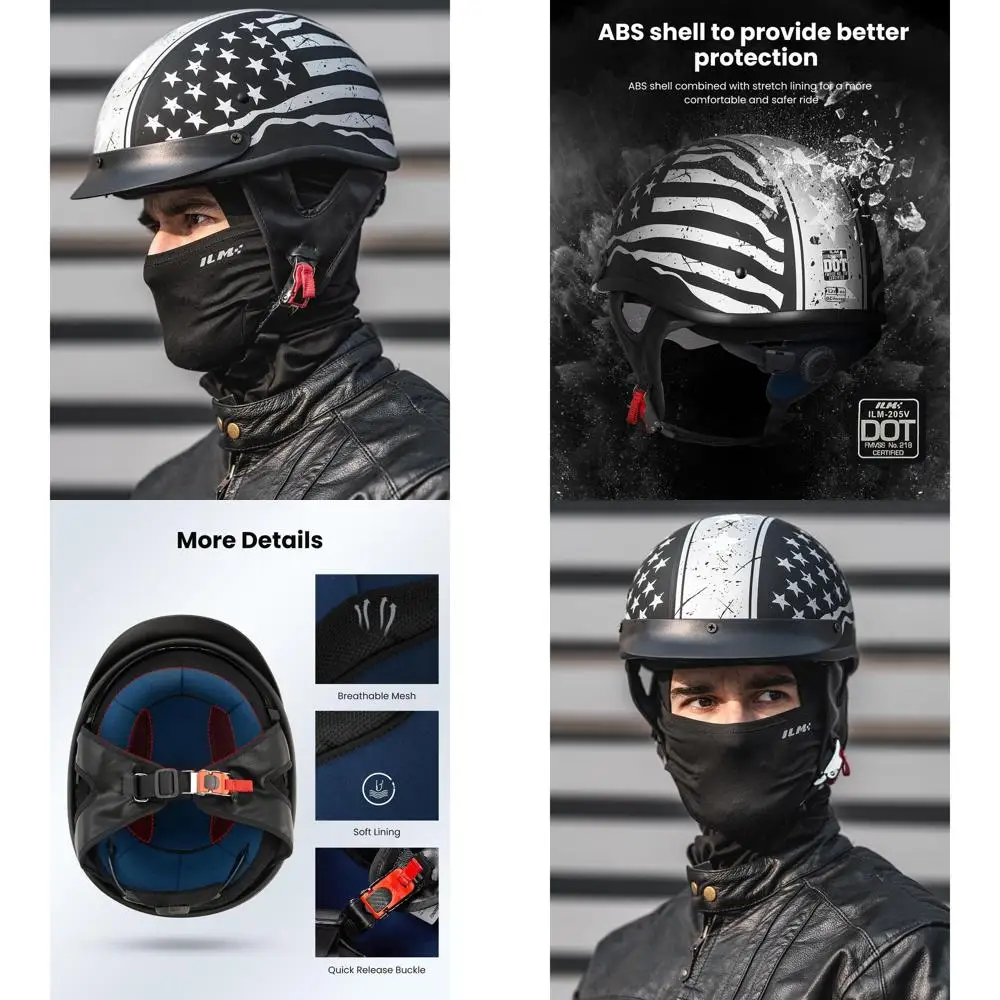 

Motorcycle Half Helmet with Open Face Sun Visor, Quick Release Buckle, DOT Approved, Suitable for Cycling and Motocross, Men & W