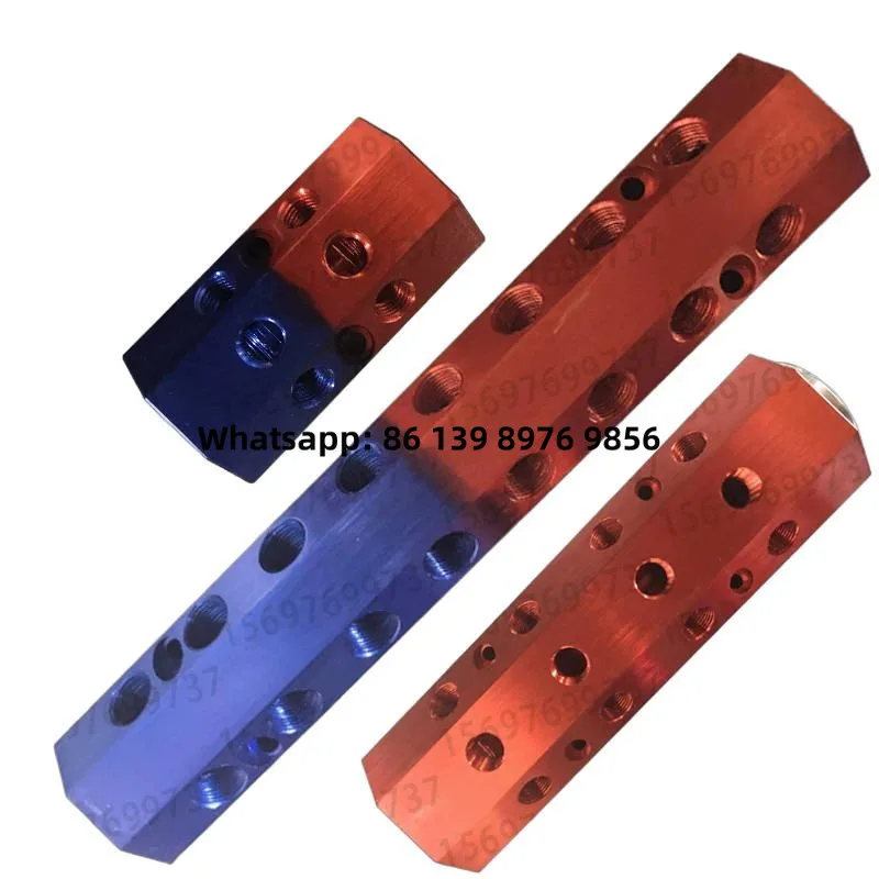 American-Made Non-Standard Custom 5-Way Aluminum Block Mold For Oil And Water 3468 Series Hydraulic Red And Blue Manifold