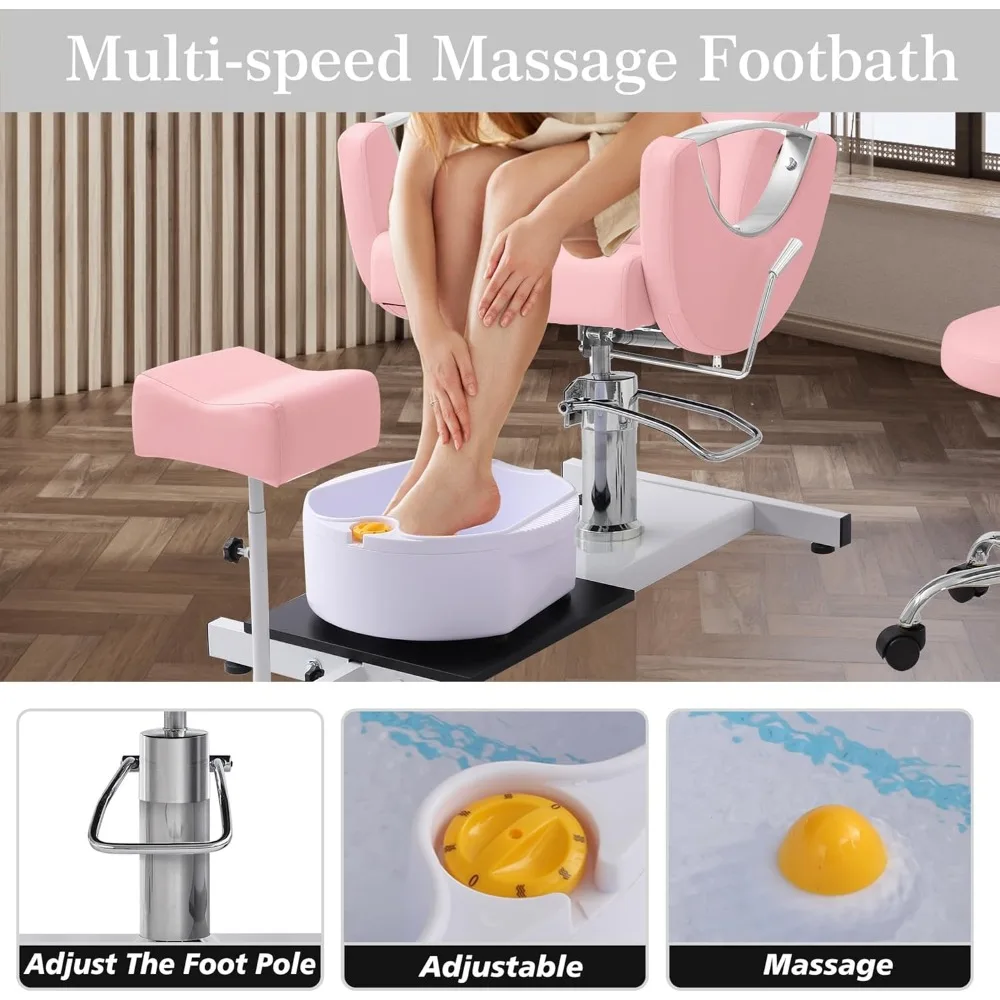 Reclining Pedicure Chair with Stool, Adjustable Pedicure Station,Pedicure Chair No Plumbing, 360 Degree Swivel Foot Spa Chair