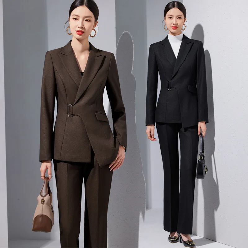 High-Grade Brown Suit Women's Spring and Autumn New President Temperament Goddess Style Manager Formal Wear Suit Business Wear