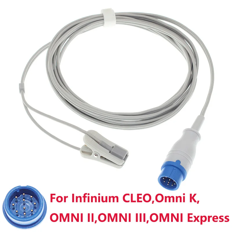 

10 Pin Spo2 Sensor Compatible Infinium CLEO,Omni K,OMNI II,OMNI III,OMNI Express Monitor,Adult/Child/Neonate Oximetry Cable.