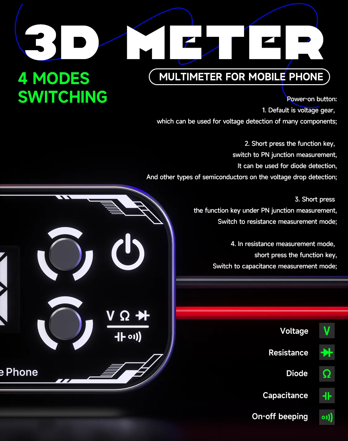 MECHANIC Detective 3.0 Professionelles Multimeter mit dreifachem 3D-Display, hochpräziser Digitaltester für Mobiltelefone und Leiterplatten