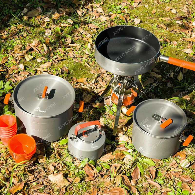 Outdoor Stove Camping Cookware Full Set Kettle Pot Set Feast 6-Person Set Portable Camping Pot Set