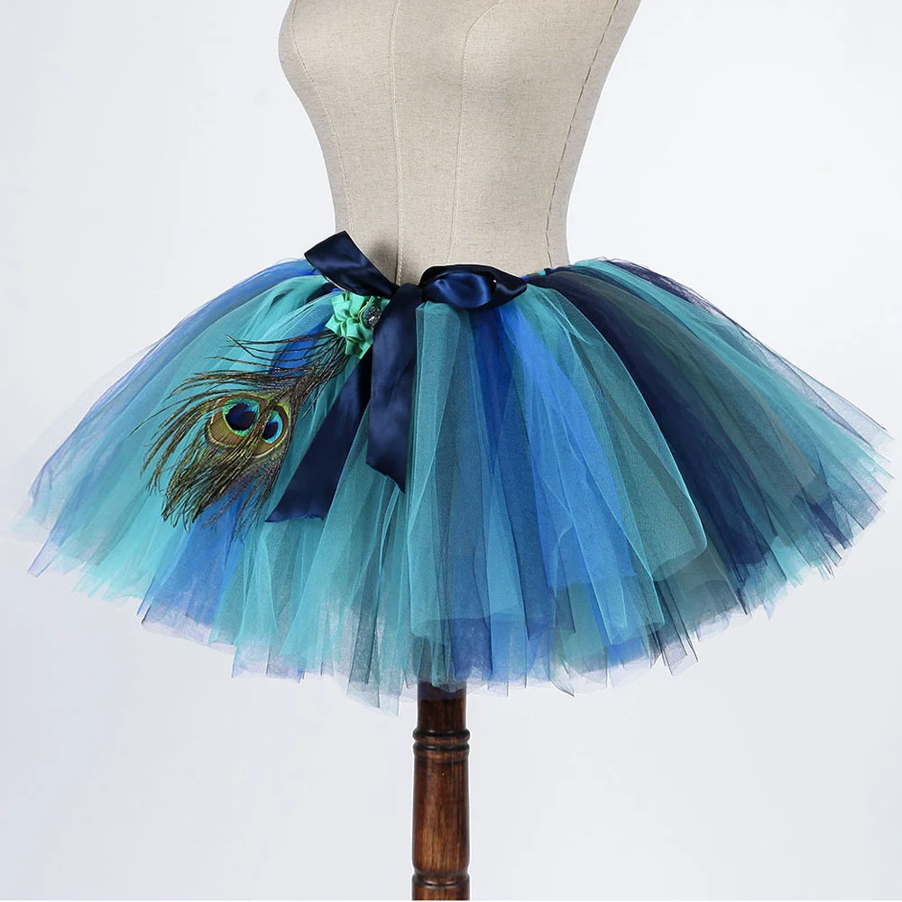 Feather Peacock Fluffy Skirt Women Adult Birthday Party Role Play Tutu Halloween Pageant Peacock Animal Costume for Teens Girls